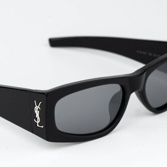 NEW Saint Laurent SLM140/F 002 Black Grey Mirror Rectangle Unisex Sunglasses - Picture 8 of 12